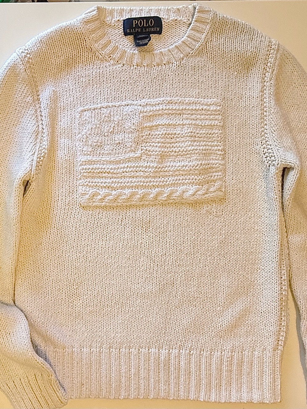 Polo by Ralph Lauren Cream Cable-Knit Flag Sweater
